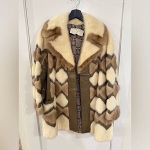 Conklin Furs Reno Vintage Brown & Cream Leather & Fur Coat